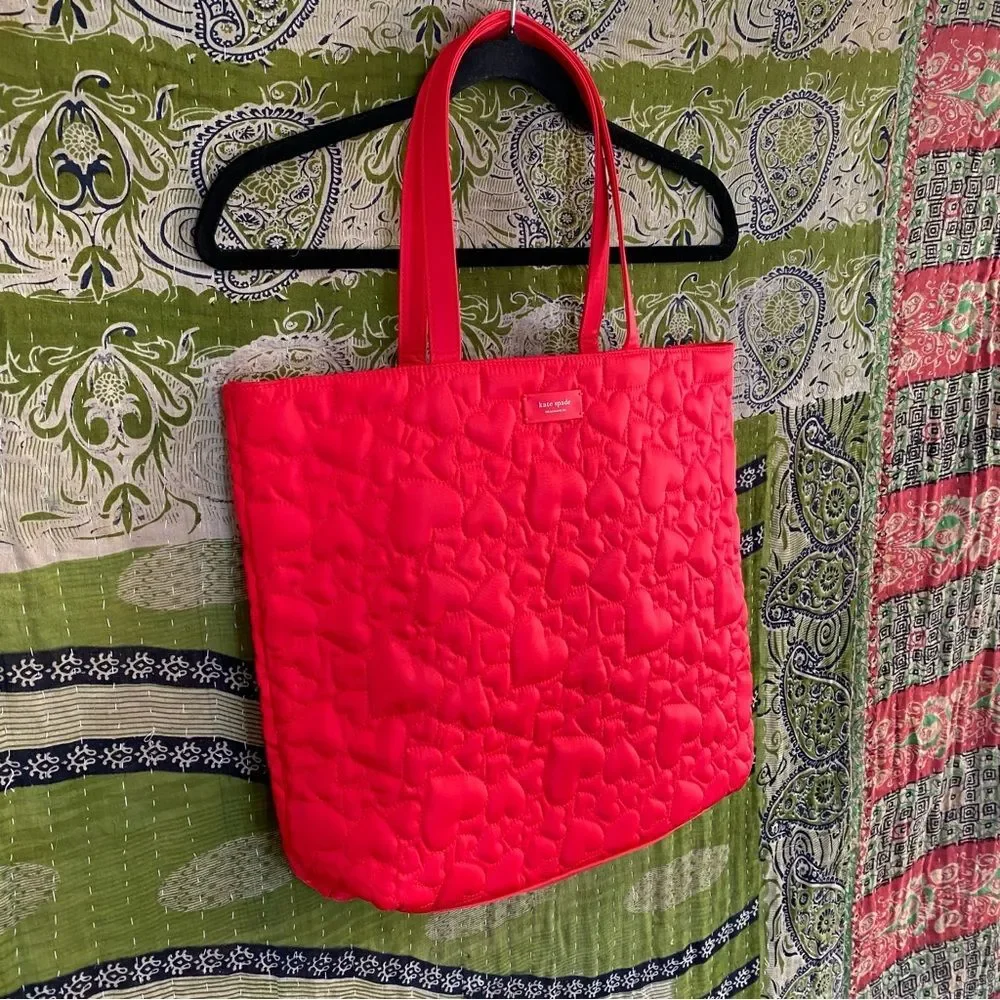 Kate Spade Fragrances Red Hearts Quilted Tote Bag